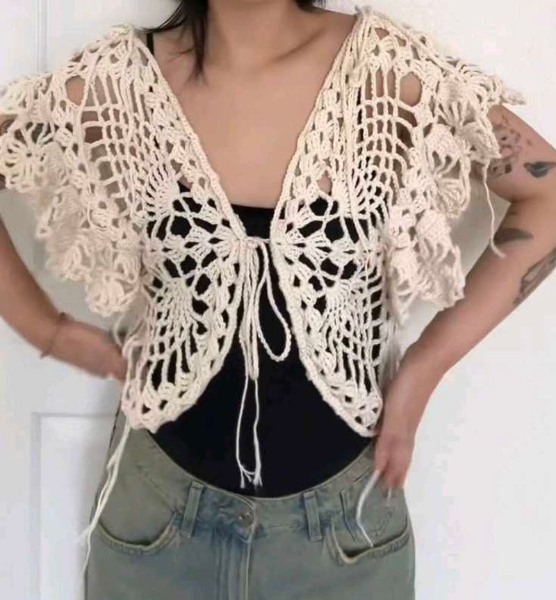 Crochet Tie-Front butterfly shape Top