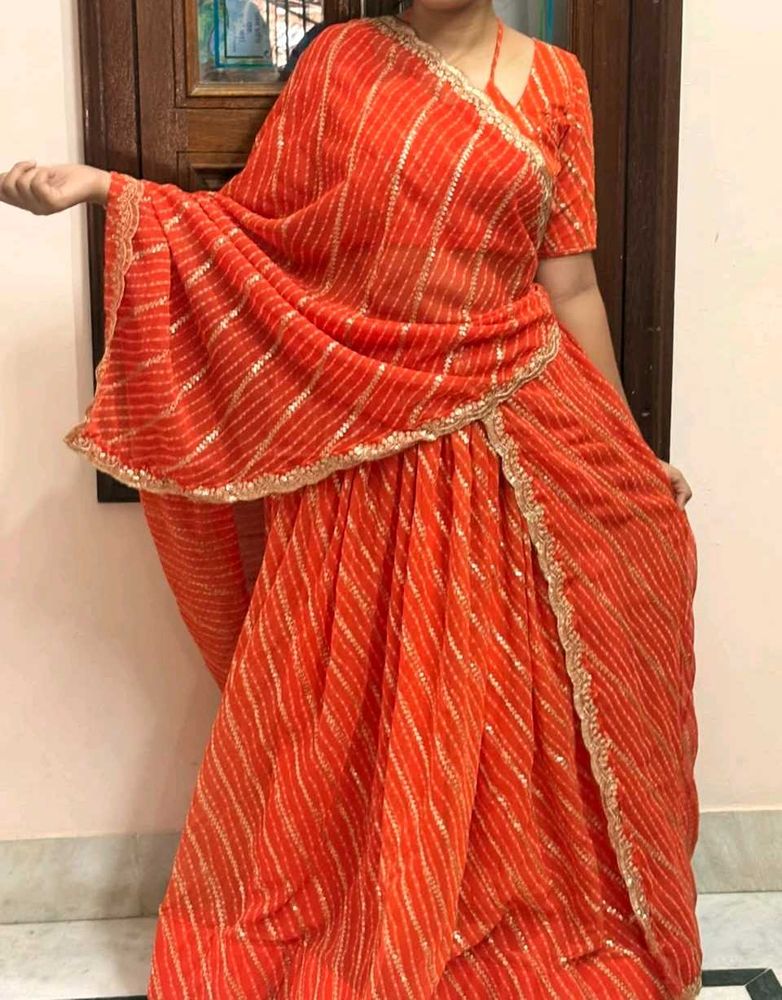 Orange Bandhani Lehenga Choli Set