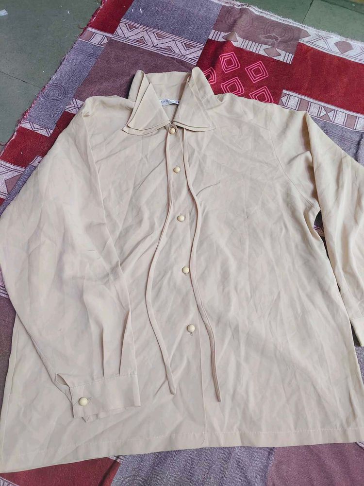 Classic Beige Button-Up Blouse