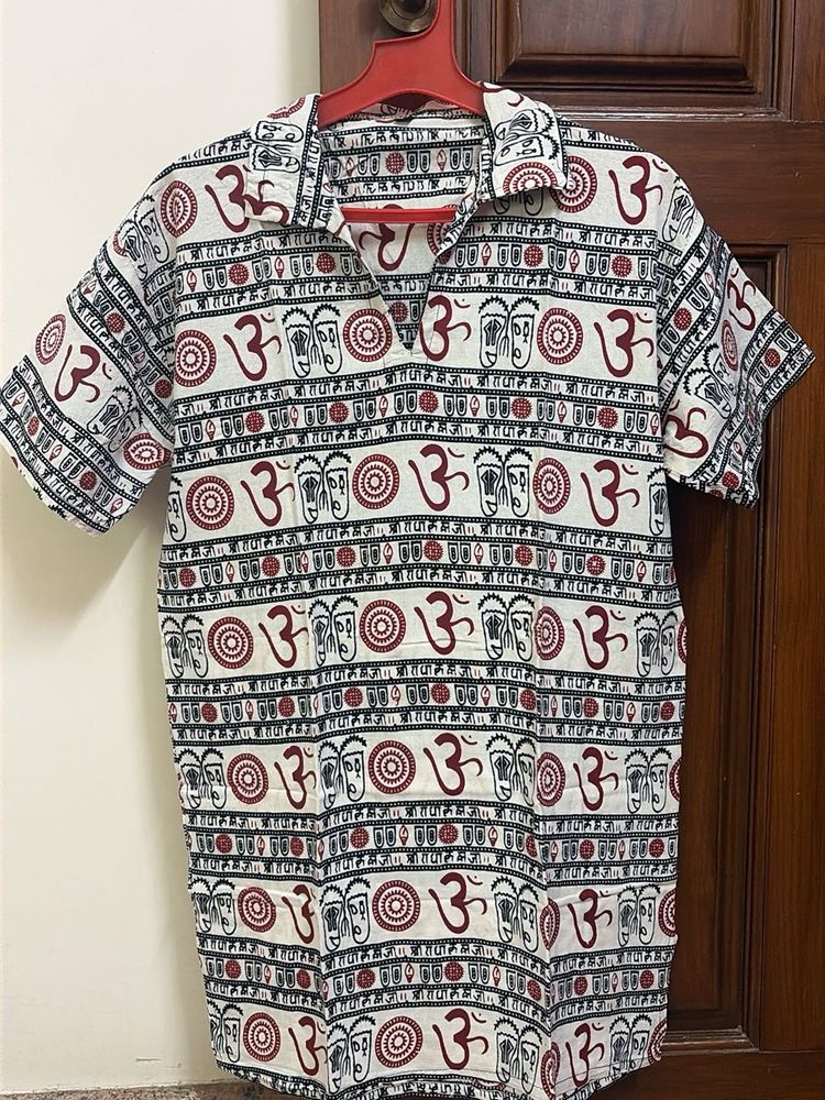 Men's Om Print Short Sleeve Kurta
