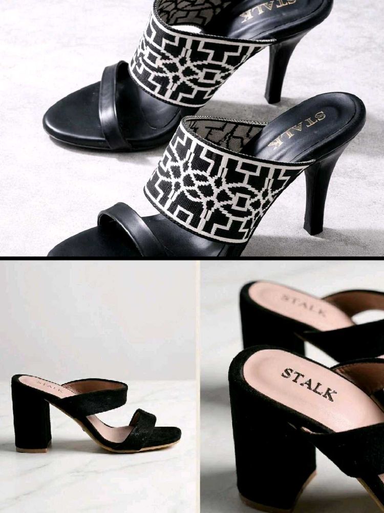 combo Chic Black &amp; White Patterned Heeled Mules