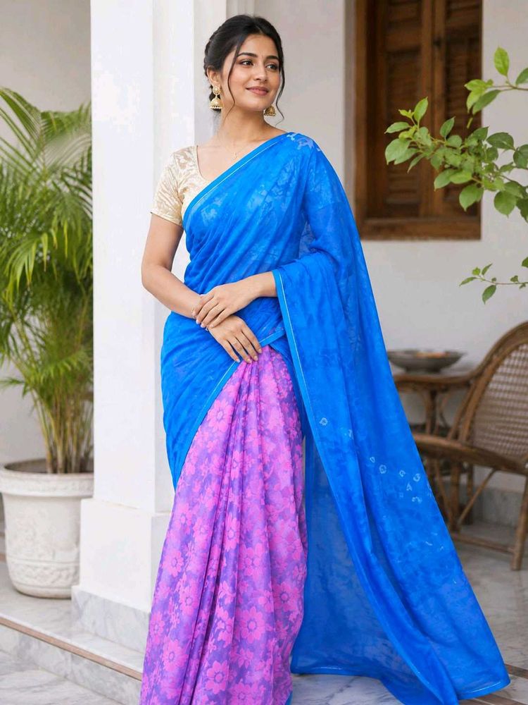 Stunning Blue &amp; Pink Floral Saree