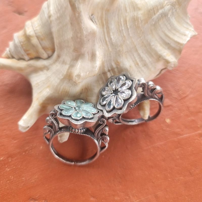 White And Green Stoned Silver Replica Rings