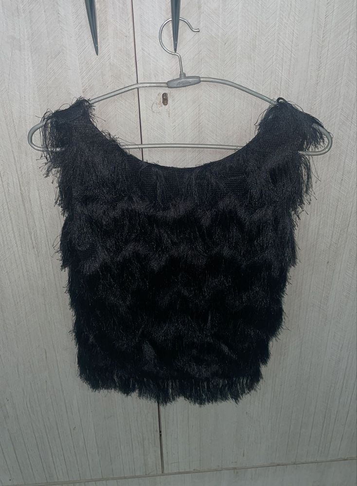 Zara Black Fringed Crop Top