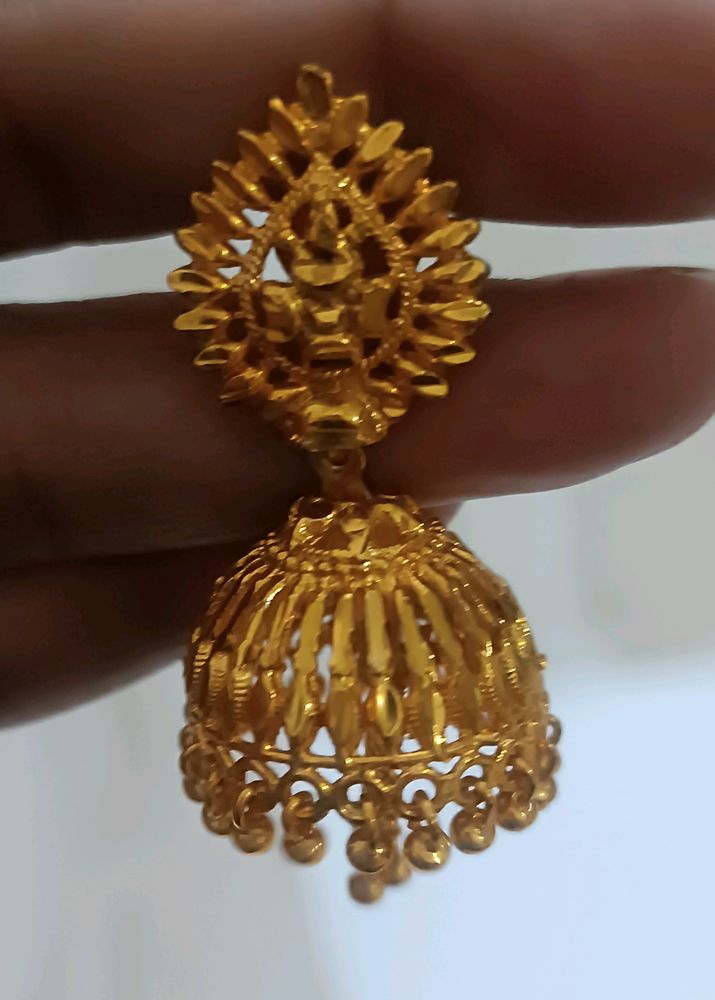 Golden Jhumki With 3 Pic Kan Chain Combo