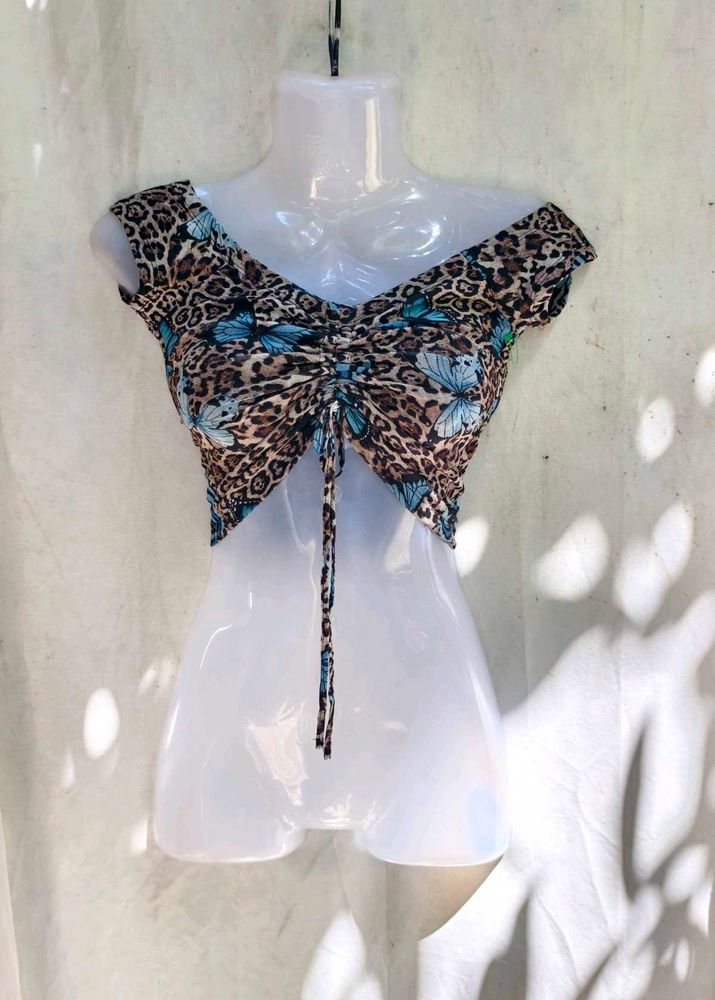 24279. Chic Butterfly Print Crop Top