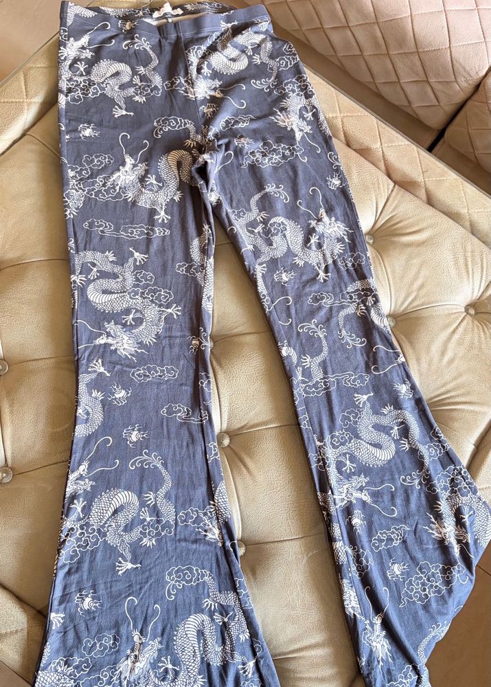 Dragon Print Flare Pants