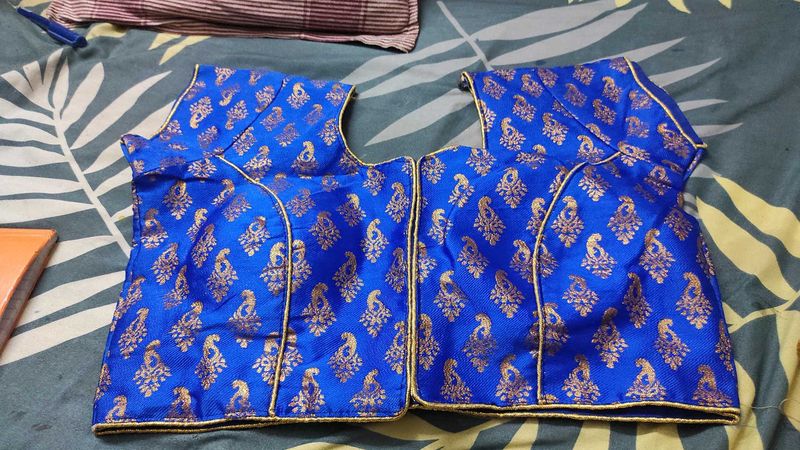 Royal Blue &amp; Gold Brocade Blouse