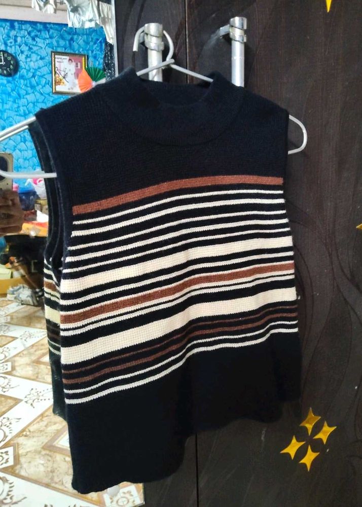 Striped Sleeveless Mock Neck Top