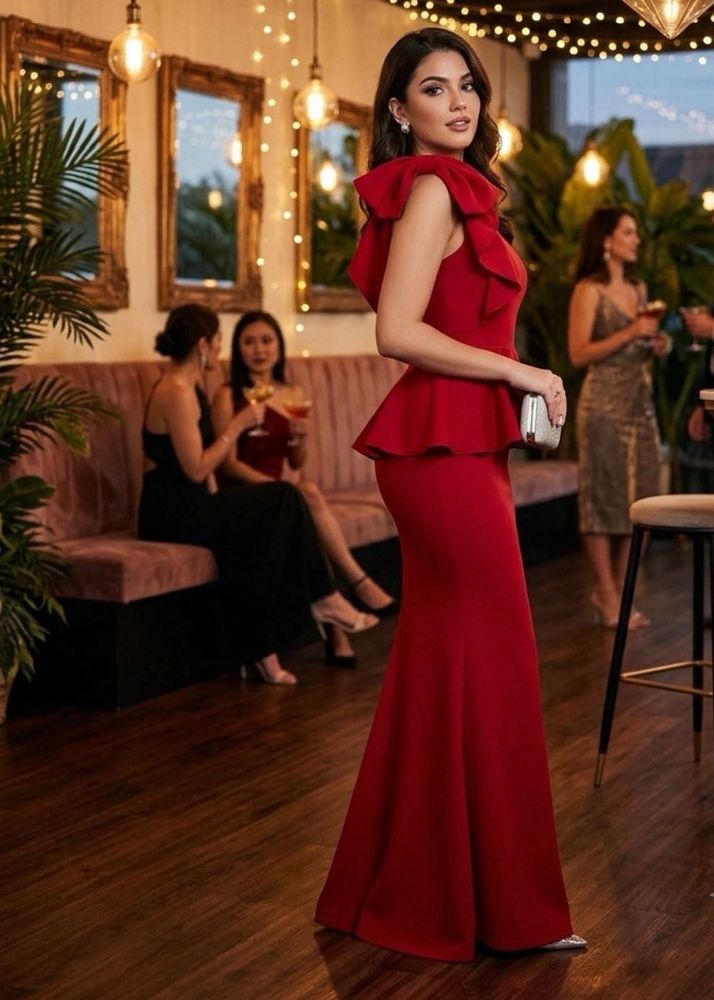 Elegant Red Peplum Gown