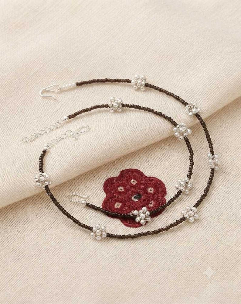 Beaded Anklet with Floral Charms