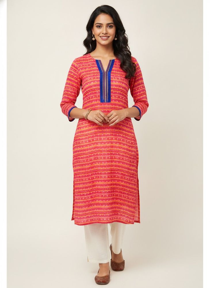 Vibrant Pink &amp; Orange Striped Kurta