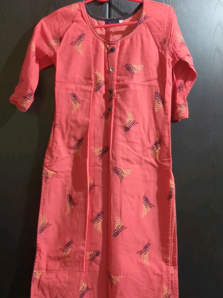 Pure Cotton Cute Pink Kurta With Black Detailing