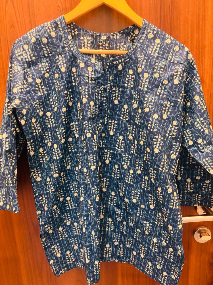 Blue Printed Cotton Kurta