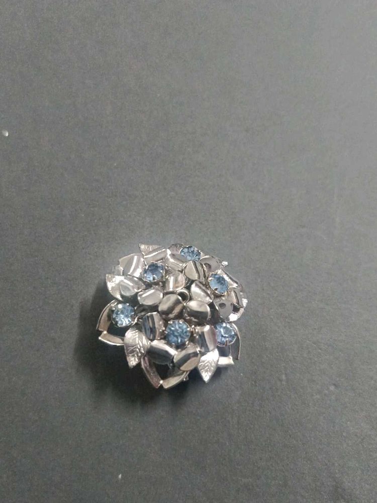 Vintage Floral Brooch with Blue Stones