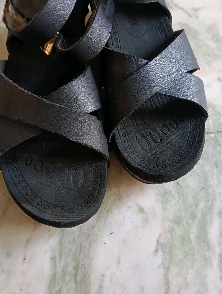 Black Strappy Flat Sandals