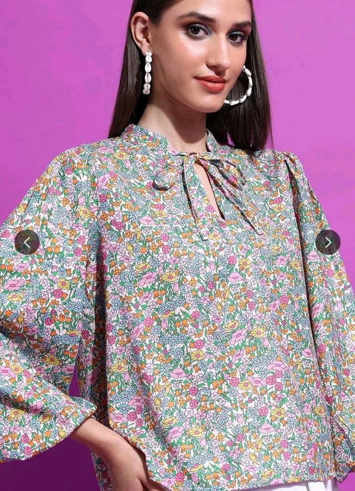 Tokyo Talkies Floral Print Tie-Neck Top
