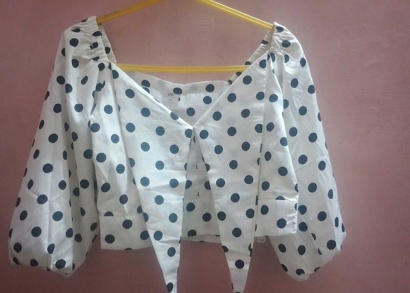 Polka Dot Tie-Front Blouse