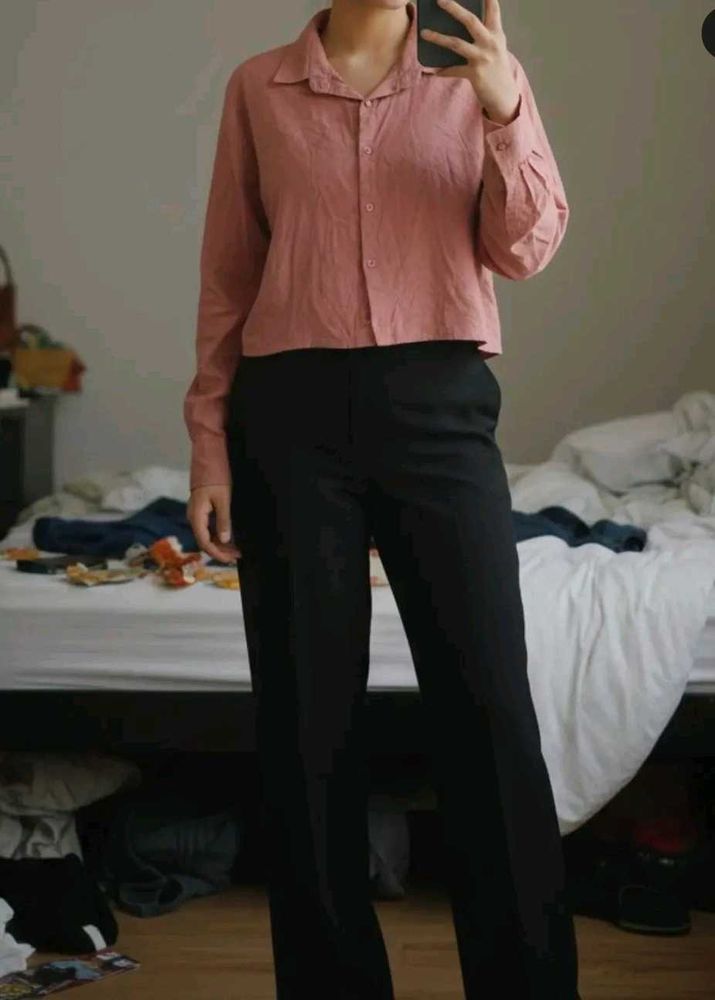 Pink Linen Blend Button-Up Shirt