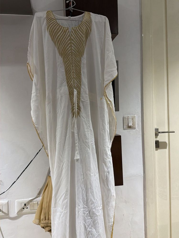 White Cotton Kurta with Gold Trim