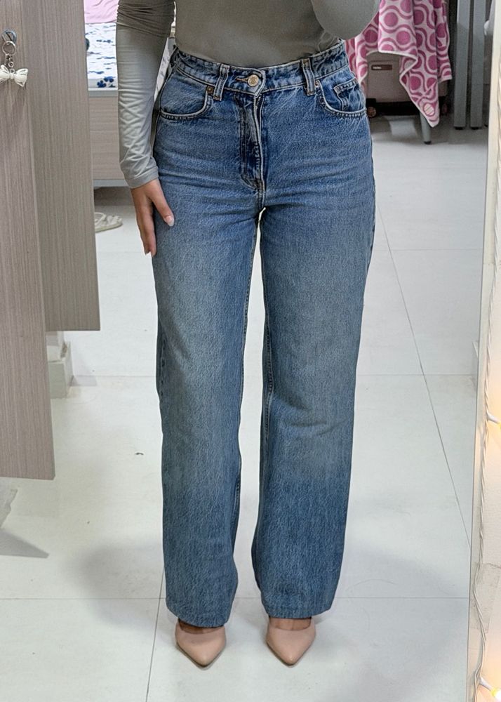 Vintage Wash Wide Leg Jeans