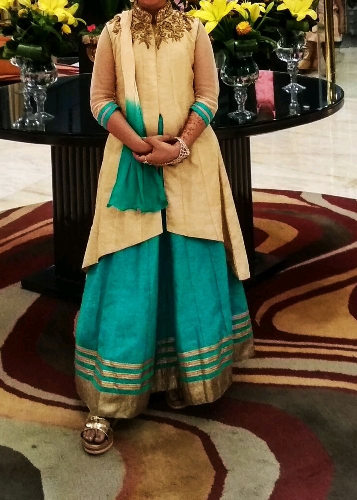 Elegant Beige and Mint Embroidered Lehenga