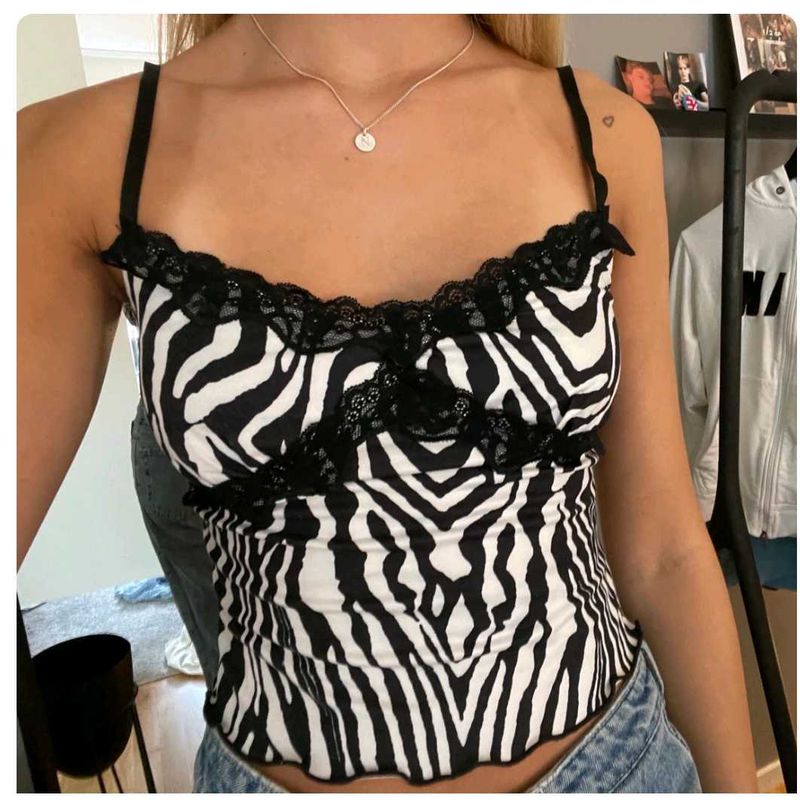 Zebra Print Lace Trim Cami Top