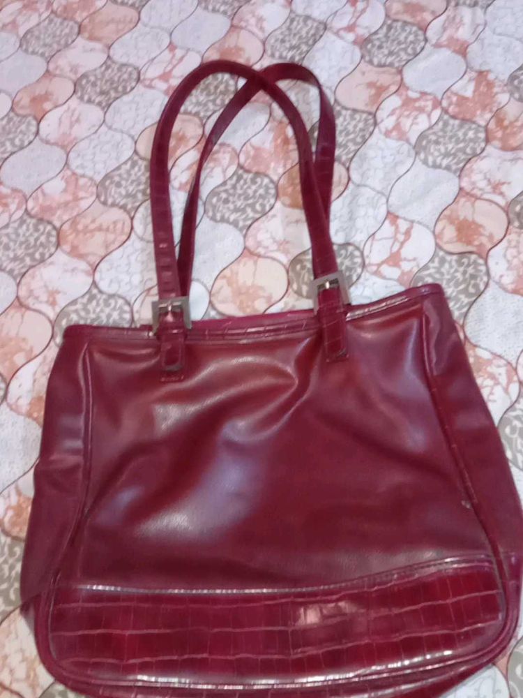 Chic Maroon Faux Leather Tote Bag