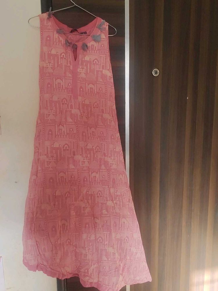 Pink Printed Sleeveless Kurta