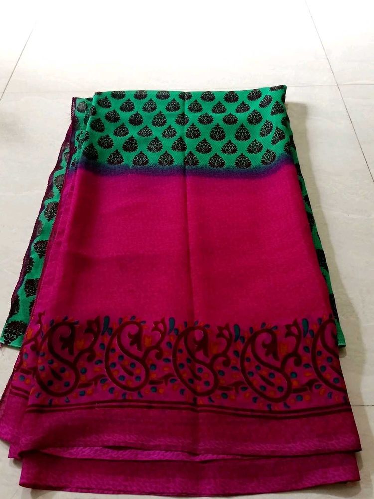 Vibrant Pink and Green Saree with Paisley Border