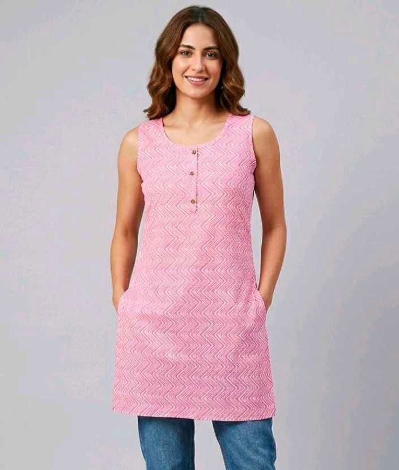 Chic Sleeveless Pink Chevron Kurta