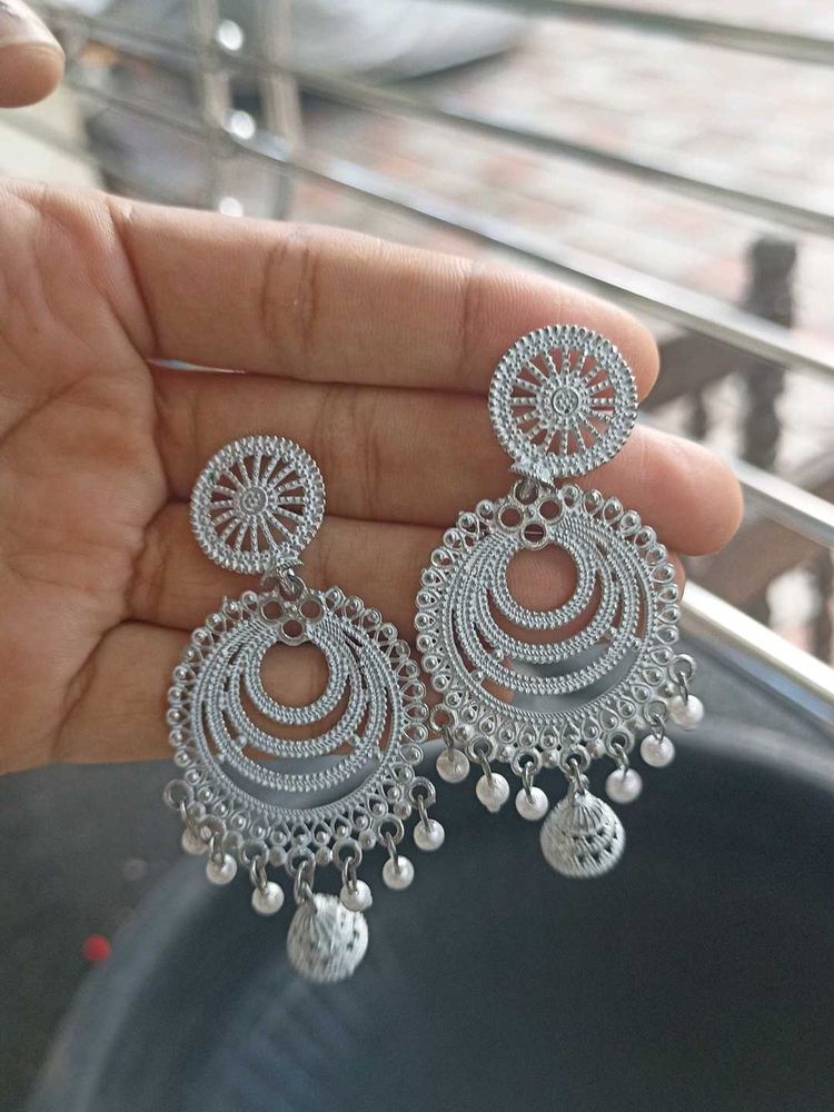 Designer Silver Jhumka Earrings