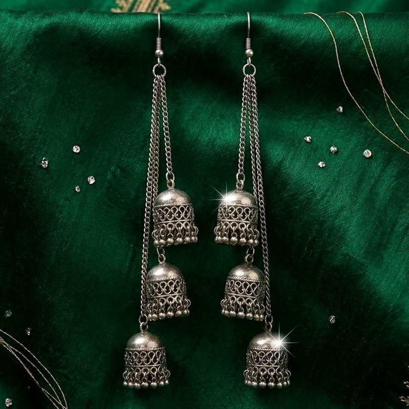 Boho Silver Jhumka Earrings