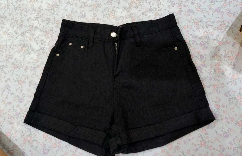 Classic Black Denim Shorts