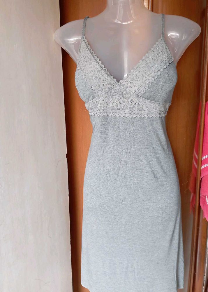 Grey Lace Trim Slip Dress