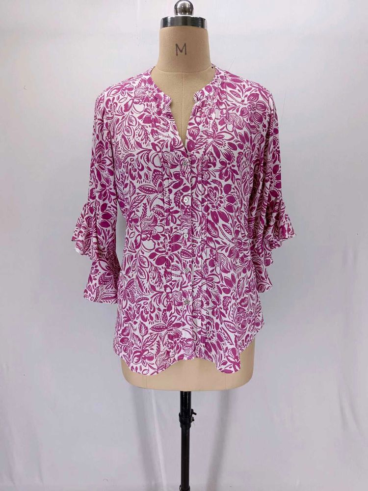Chic Floral Print Bell Sleeve Top