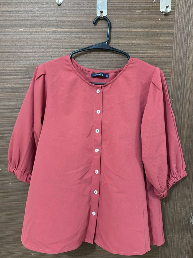 Stylish Pink Button-Up Puff Sleeve Top