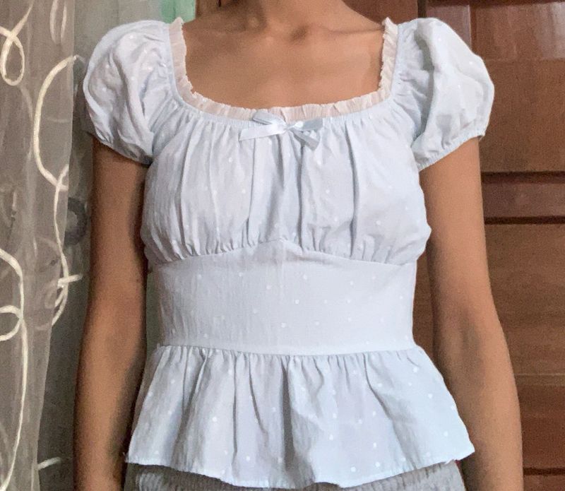 Cute Blue Polka Dot Top