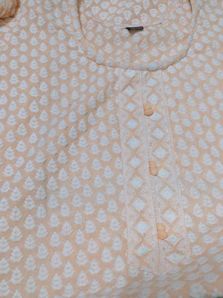 Peach Chikankari Kurta