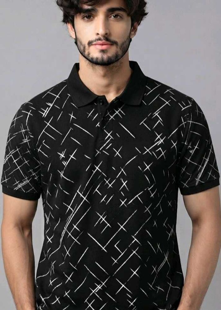 Men's Black Graphic 6xl Polo T-Shirt