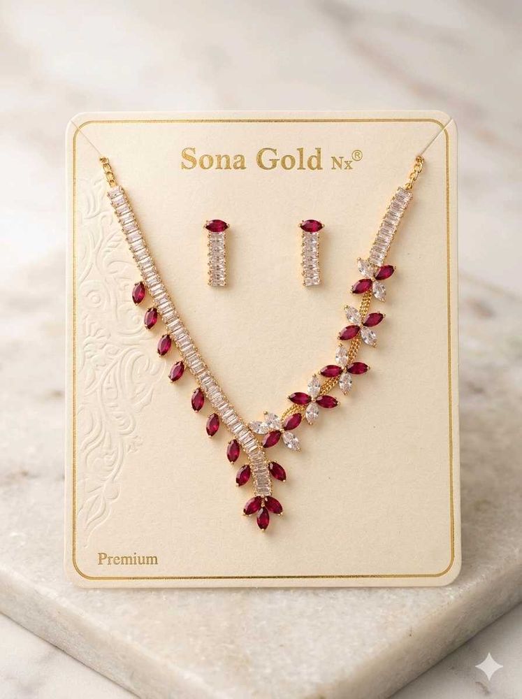 Elegant Ruby &amp; Crystal Necklace Set