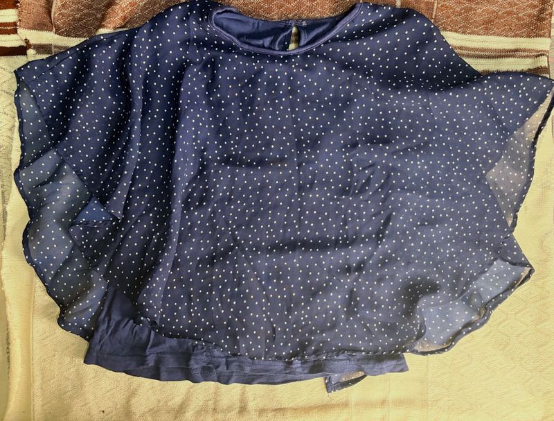Navy Blue Polka Dot Overlay Top