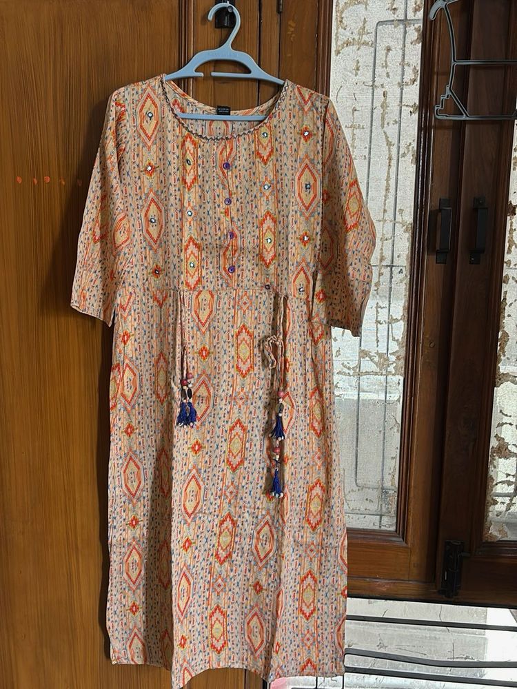 Vibrant Ethnic Printed with mirror work Kurta