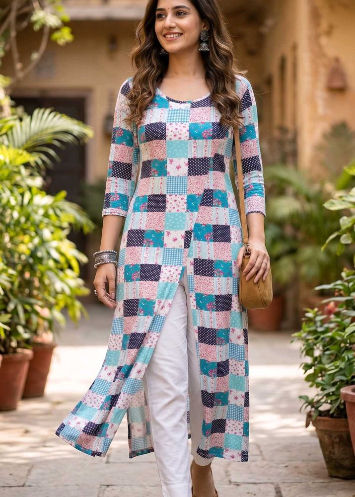 Patchwork Print Long Kurta