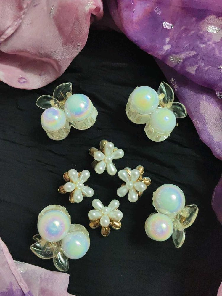 ✨ 8pc's Cute Pearl &amp; Iridescent Hair Clips 🦪✨
