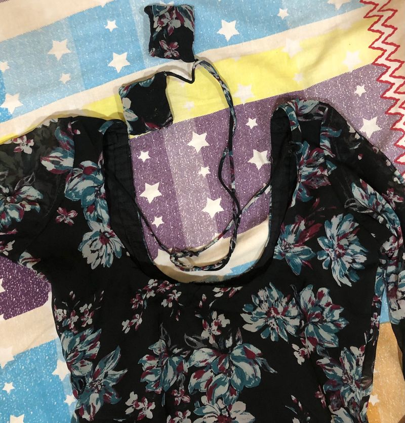 Deep Back Floral Chiffon Kurthi