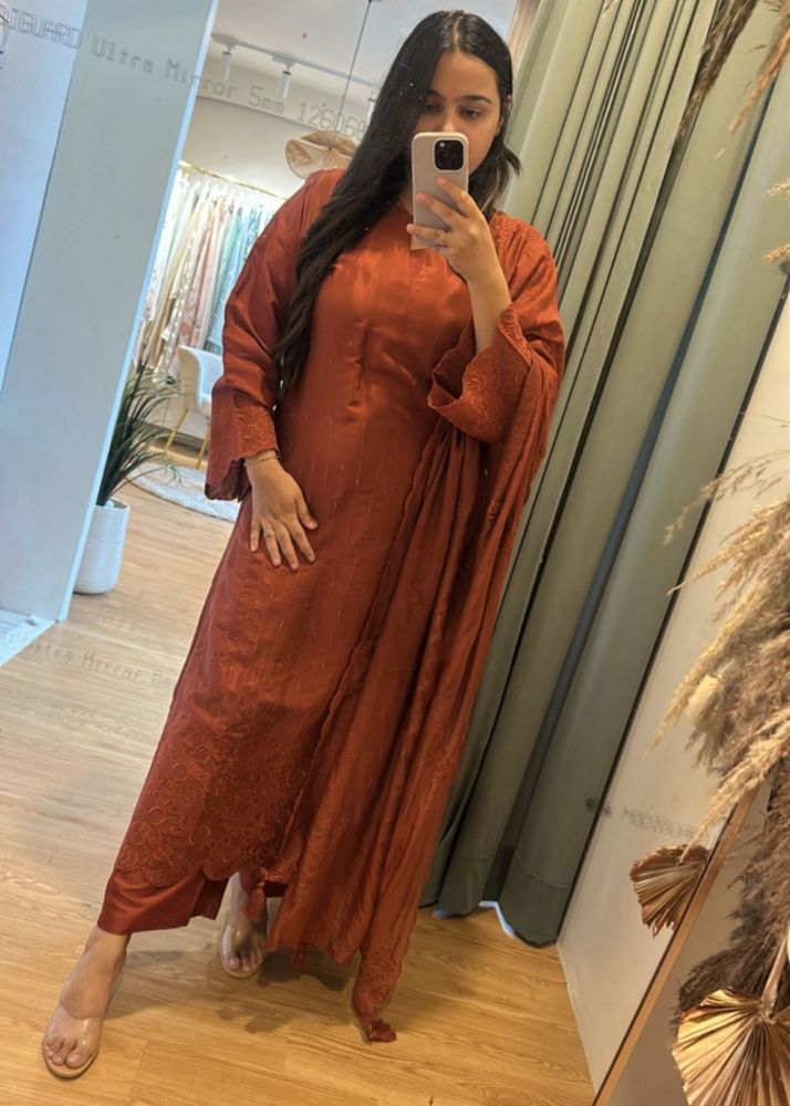 Elegant Rust Orange Embellished Gown