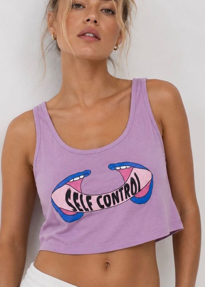 Crop Tank Top with "Self Control" Graphic