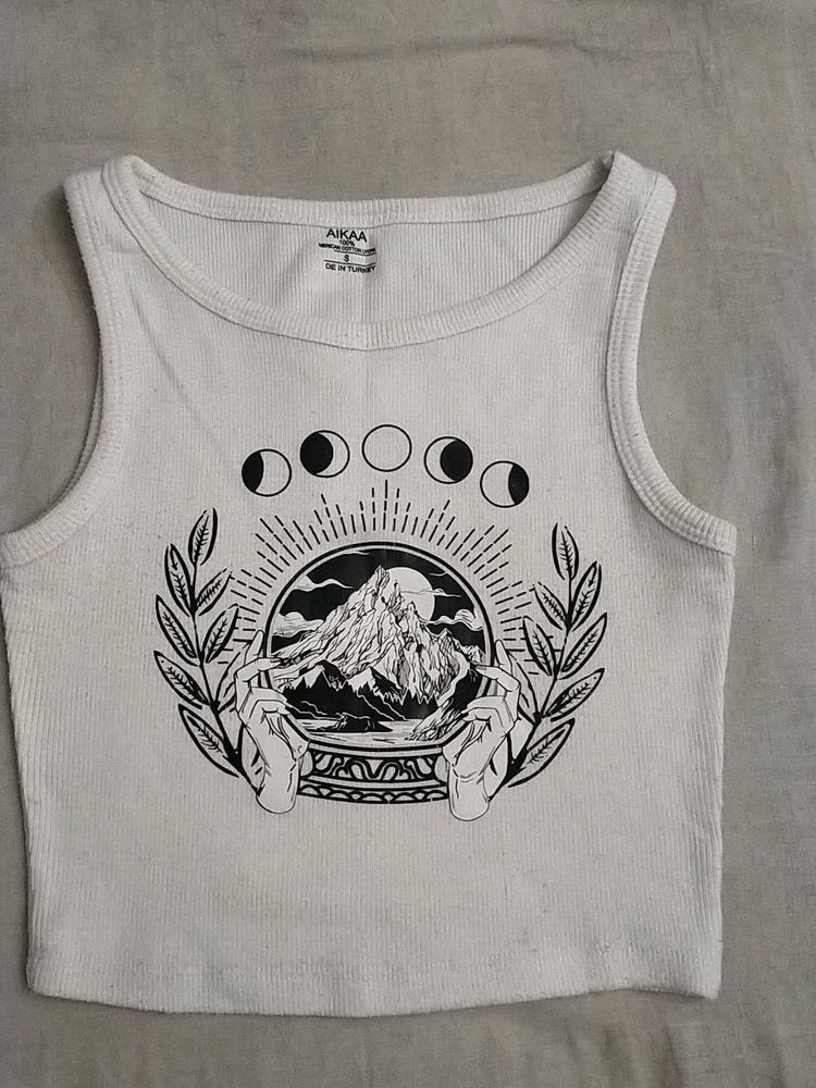 Womens Graphic Print Cropped Tank Top