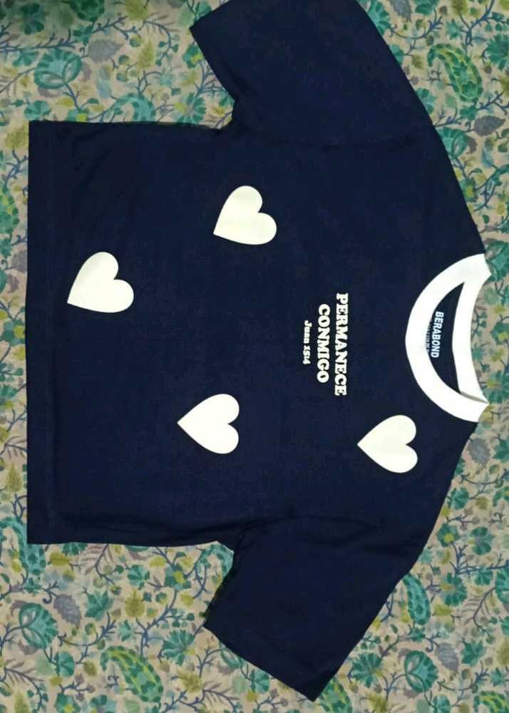 Navy Blue Heart Print T-Shirt